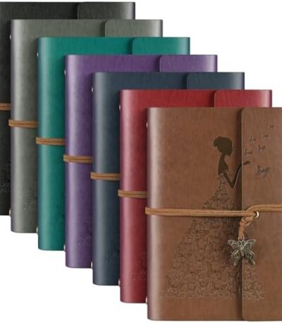 Leather Journal, 7 Pack Journals Notebooks Bulk, Refillable Journals for Writing, Lined Journal for Women Girls, Students Gifts, 160 Pages, 7 x 5 inches, Vintage Pendants Travel Journal, Multicolor