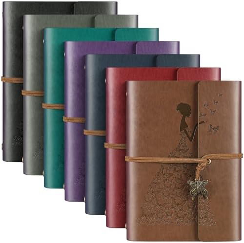 Leather Journal, 7 Pack Journals Notebooks Bulk, Refillable Journals for Writing, Lined Journal for Women Girls, Students Gifts, 160 Pages, 7 x 5 inches, Vintage Pendants Travel Journal, Multicolor