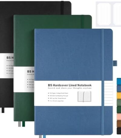 3 Pack Notebooks College Ruled, Hardcover Journaling Notebooks for Work, Lined Notebook Journal for Women Men, 192 Thick Paper, 7.5"x 10", B5 Large Notebook, Professional Business Notebook, Multicolor