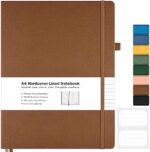 College Ruled Notebook, A4 Hardcover Leather Notebook for Work, Lined Notebook Journal for Women, Men, 192 Thick Paper, 8.5" x 11", Large Notebook with Pockets, Professional Business Notebook, Brown