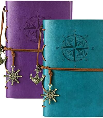 Leather Journal Notebook, Vintage Refillable Journals for Women Men, Ruled Notebooks for Diary, Planner, Notes, Travel Journals to Write in for Kids, Writing Journals Pack Gift, Teal and Purple