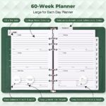 Planner, Weekly & Monthly Planner Lasts 365 Day, Refillable A5 Undated Planner with Tabs, Habit and Budget Tracker, Pockets, Bookmark, Thick Paper Large Leather Planner Notebook Organizer, Green