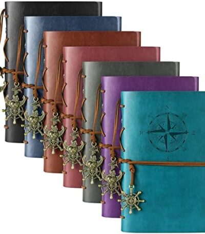 7 Pack Journals Notebooks, PU Leather Travel Refillable Journal for Writing, Journal Bulks for Women Men, Students Gifts, Lined Pages and Vintage Pendants, 7 x 5 inches, Multicolor