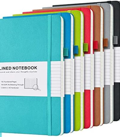 7 Pack Lined Journal Notebook, Hardcover PU Leather Notebook for Men Women, 100 GSM Thick Numbered Pages with Index Content, Inner Pockets, Bookmarks, A5 Ruled Writing Journal Bulk (Multicolor)