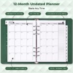 Planner, Weekly & Monthly Planner Lasts 365 Day, Refillable A5 Undated Planner with Tabs, Habit and Budget Tracker, Pockets, Bookmark, Thick Paper Large Leather Planner Notebook Organizer, Green