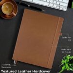 College Ruled Notebook, A4 Hardcover Leather Notebook for Work, Lined Notebook Journal for Women, Men, 192 Thick Paper, 8.5" x 11", Large Notebook with Pockets, Professional Business Notebook, Brown