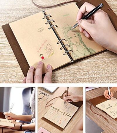 Leather Writing Journal Notebook, MALEDEN Vintage Traveler Notebook Sketchbook Classic Refillable Diary Planner for Girls and Boys with Blank Paper and Zipper Pocket